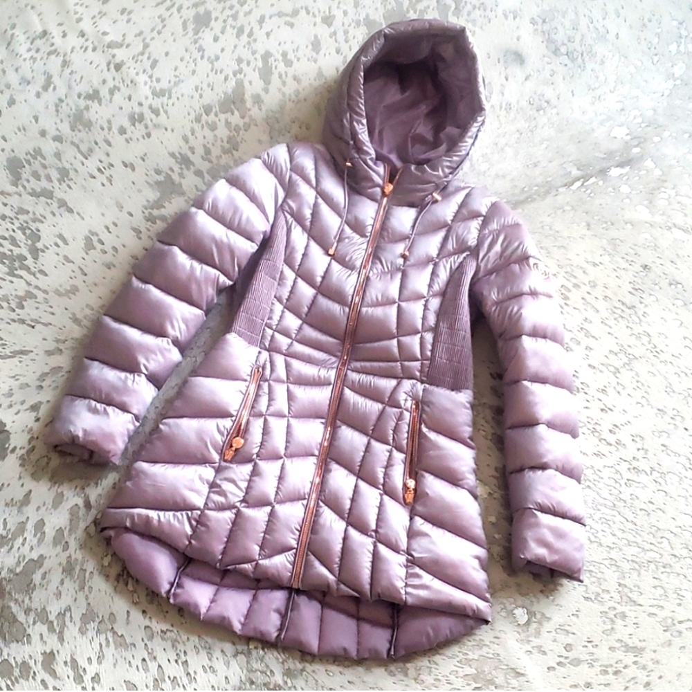 Bernardo Quilted Jacket Lilac Packable Hooded Puffer NWOT SzXS